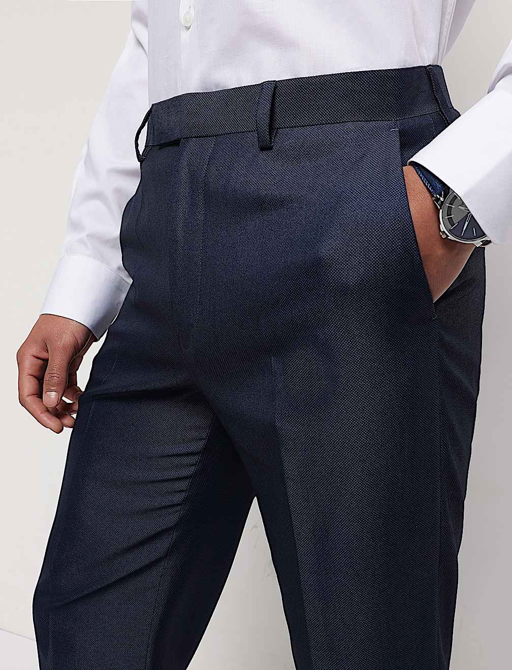 Mid Rise Textured Trousers