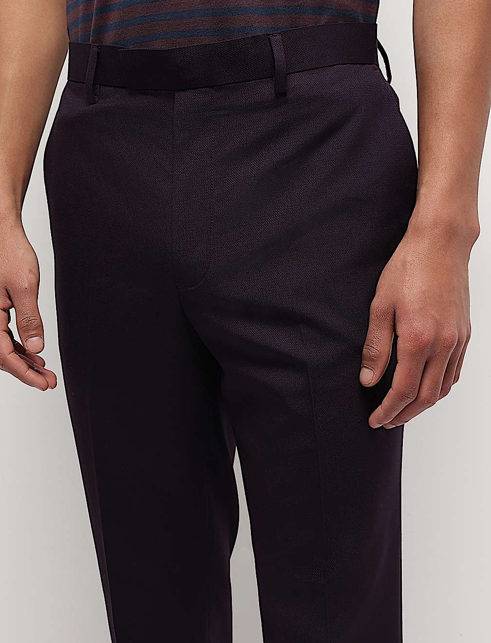 Mid Waist Textured Slim Fit Trousers