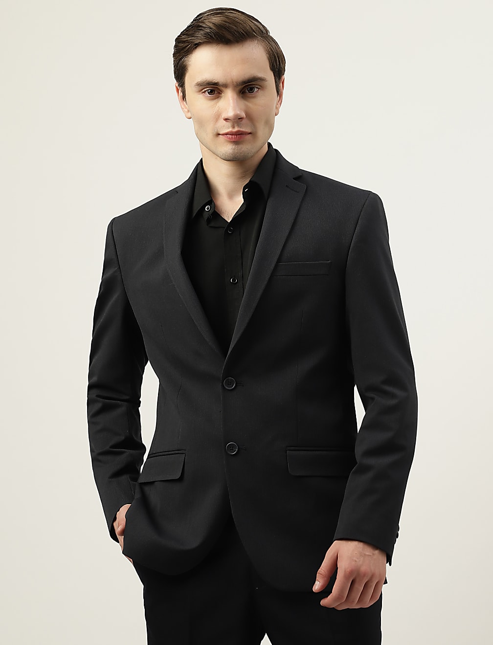 Slim Fit Plain Notched Lapel Collar Blazer