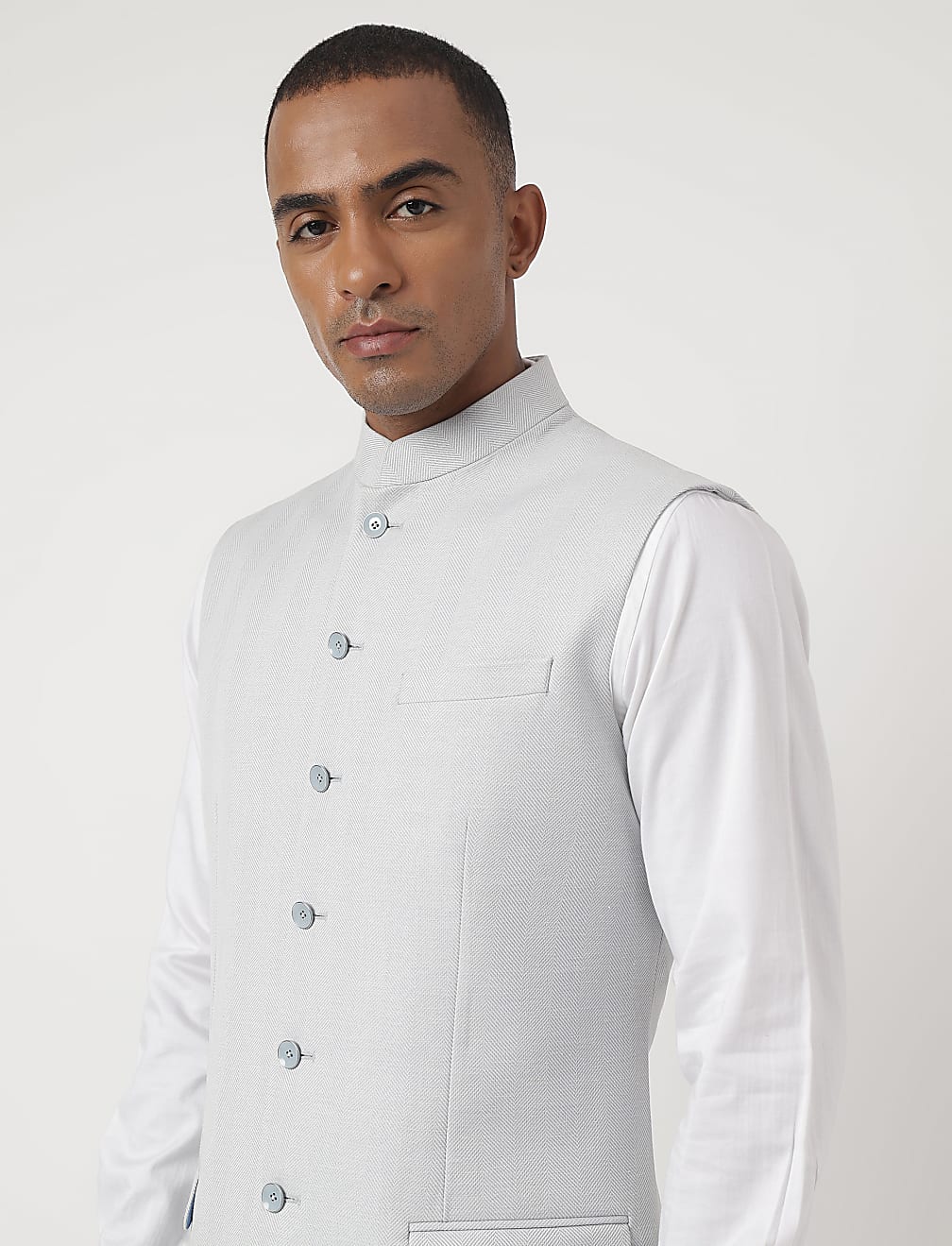 Tailored-Fit Textured Sleeveless Waistcoat