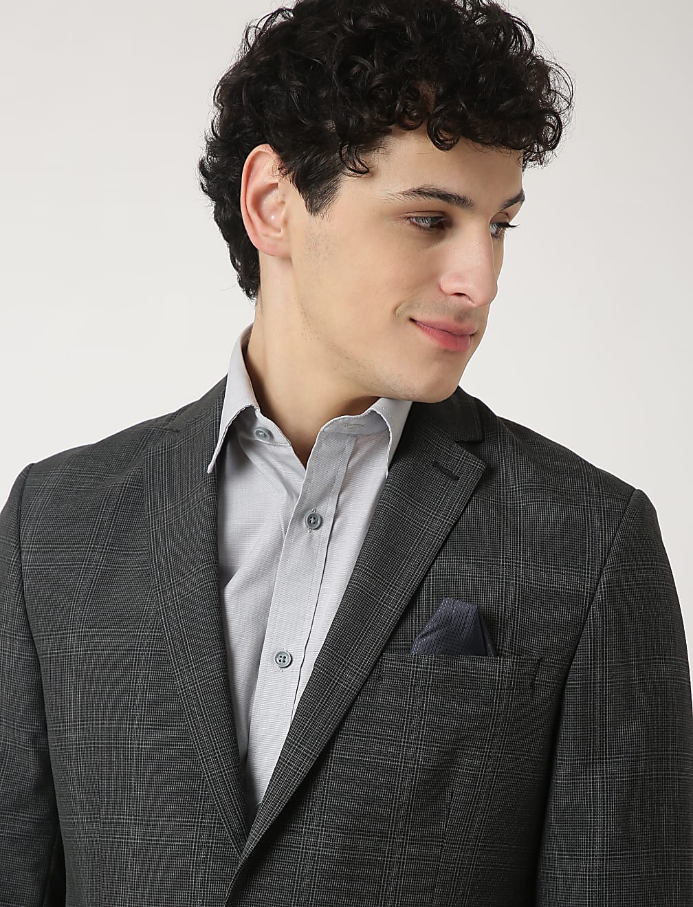 Checked Lapel Collar Blazer