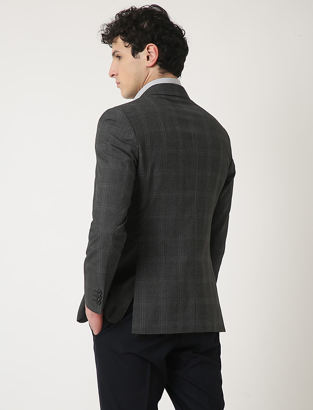 Checked Lapel Collar Blazer