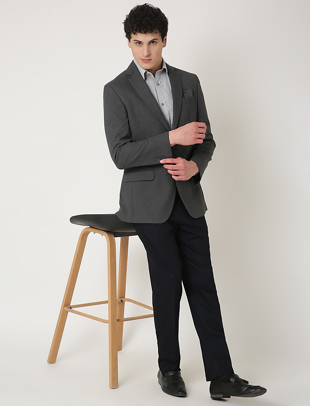 Textured Lapel Collar Blazer