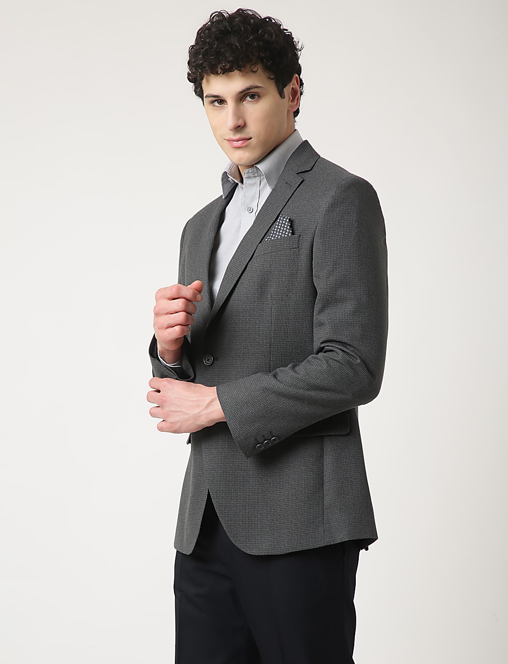 Textured Lapel Collar Blazer