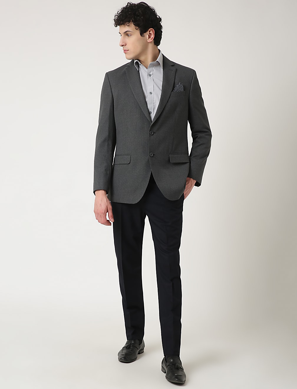 Textured Lapel Collar Blazer