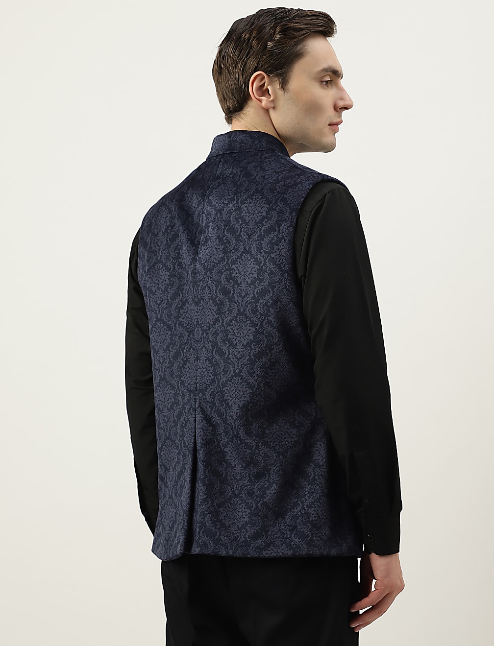 Printed Mandarin Collar Waistcoat