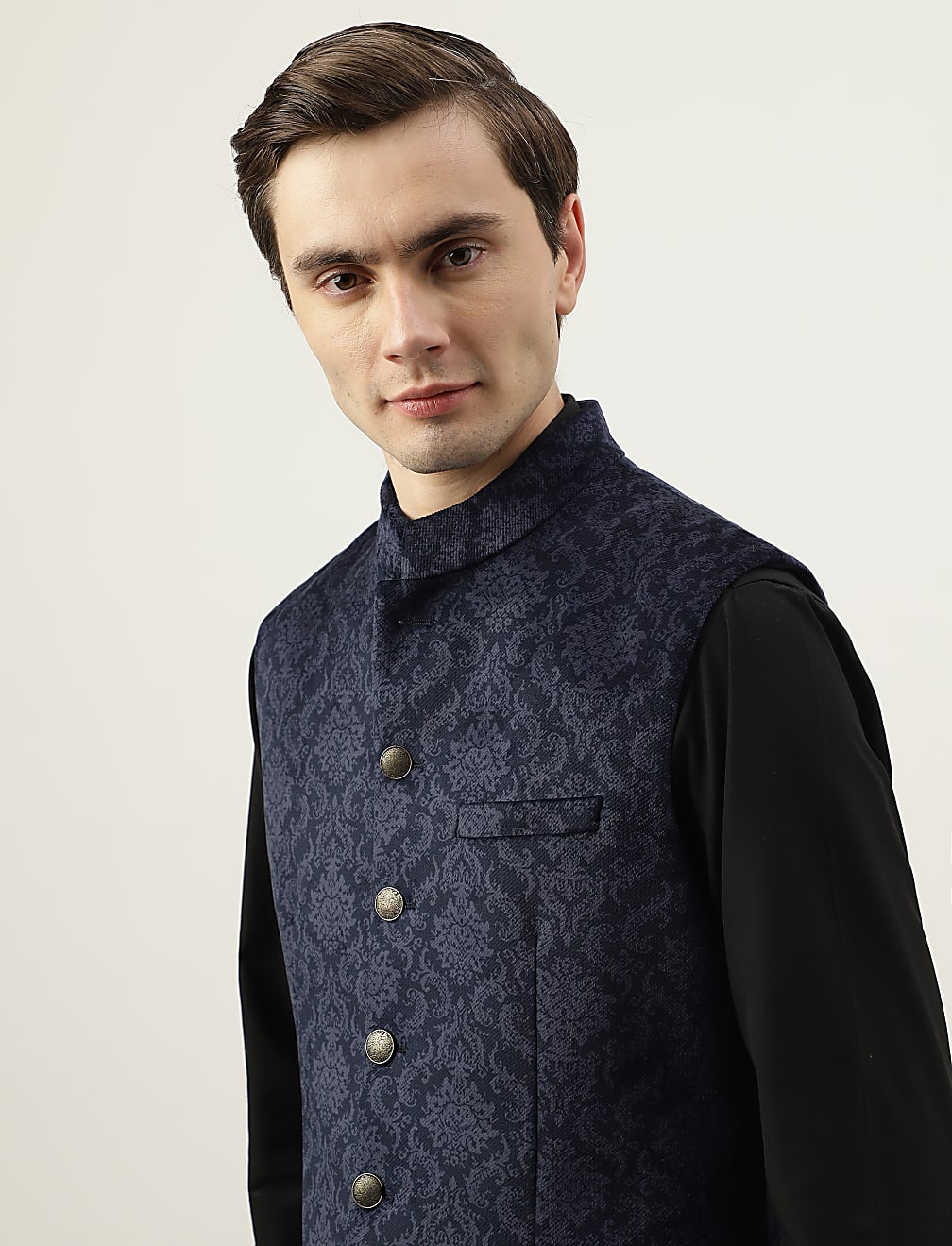 Mandarin collar vest sale