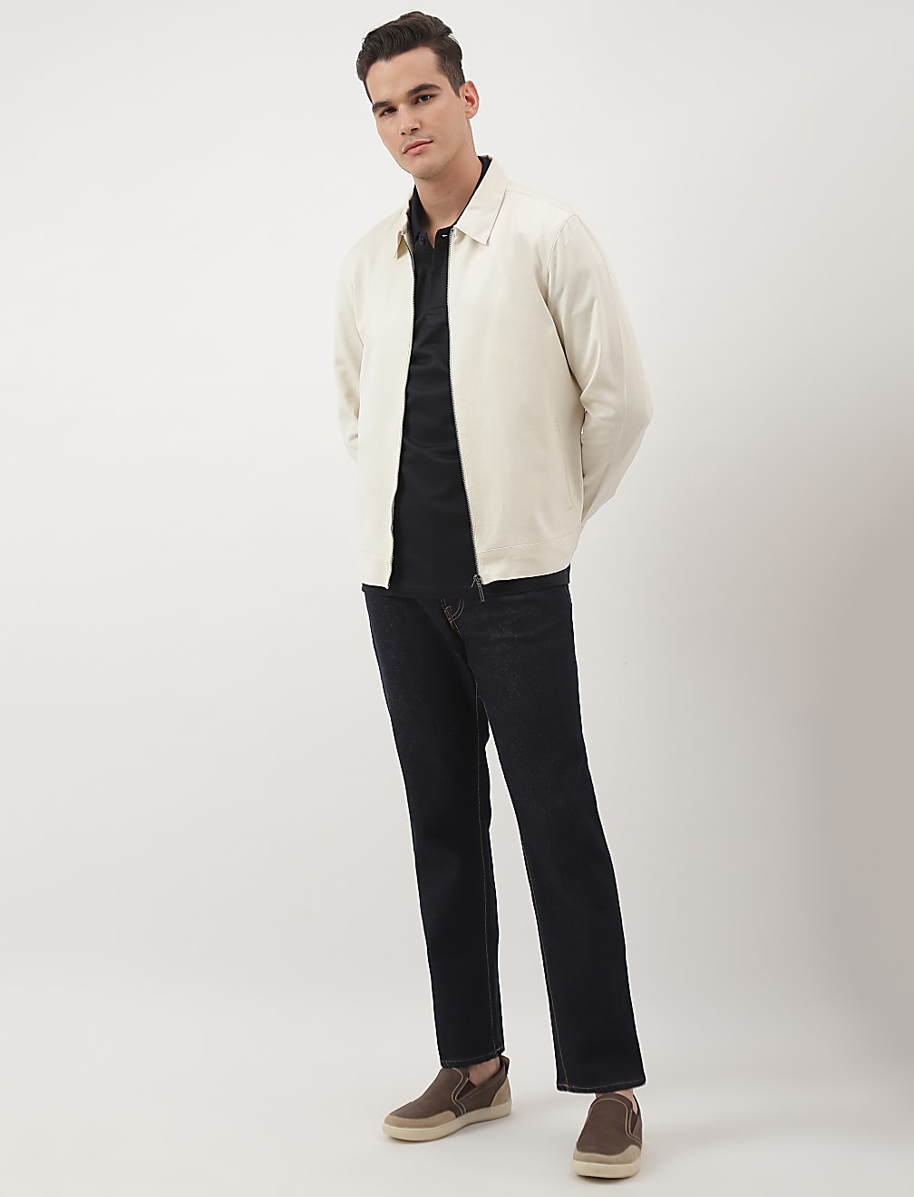 Cotton Mix Plain Collared Jacket