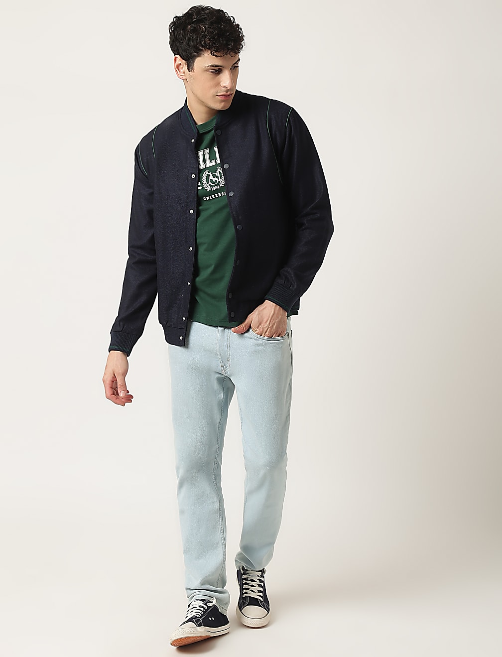 Striped Regular Fit Bomber Jacket