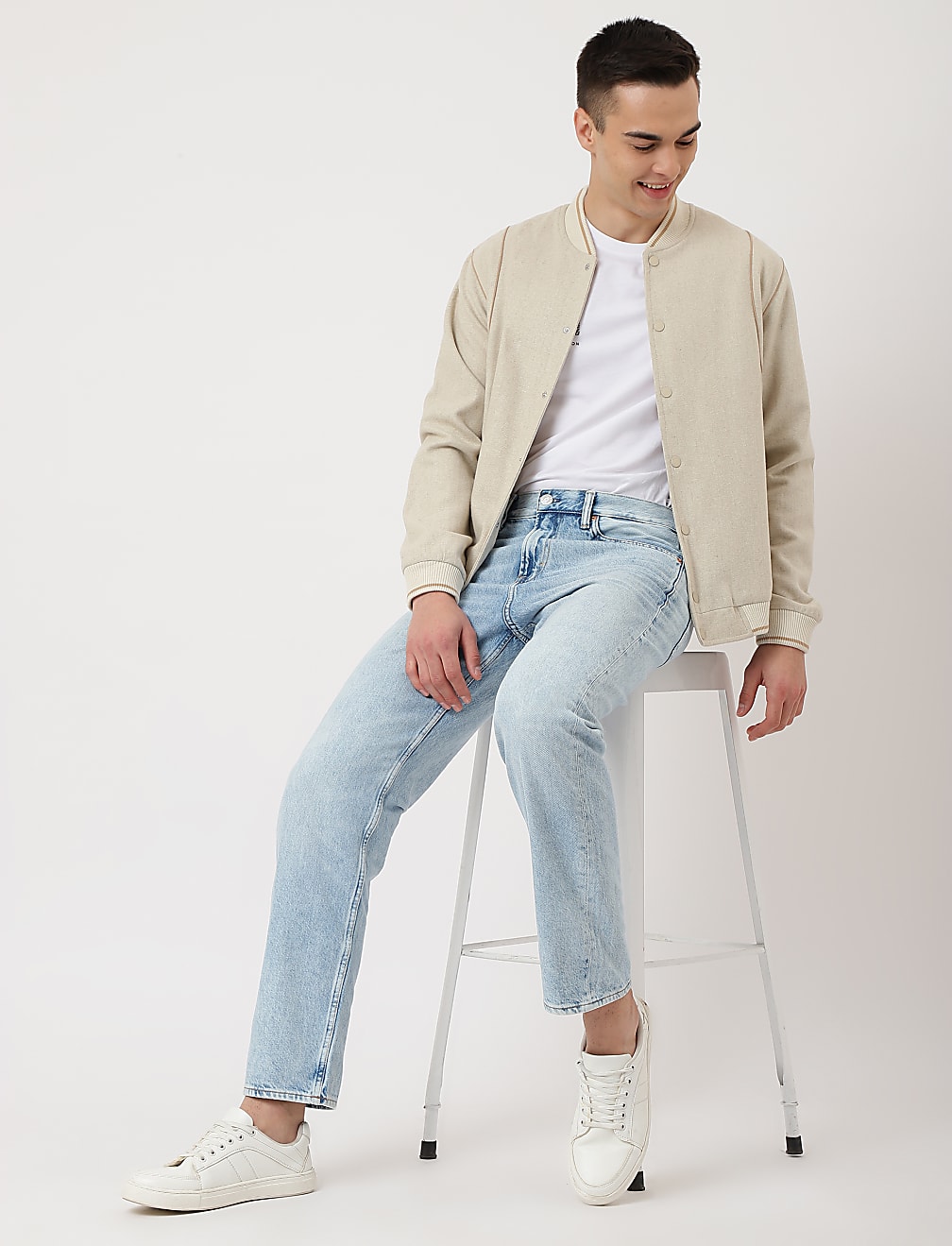 Striped Regular Fit Bomber Jacket