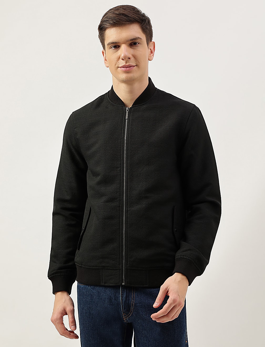 Textured Slim Fit Bomber Jacket