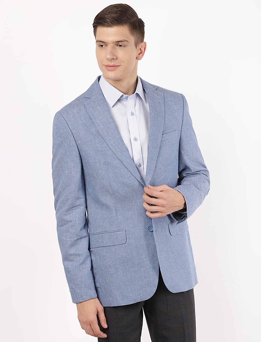 Linen Mix Plain Lapel Collar Blazer