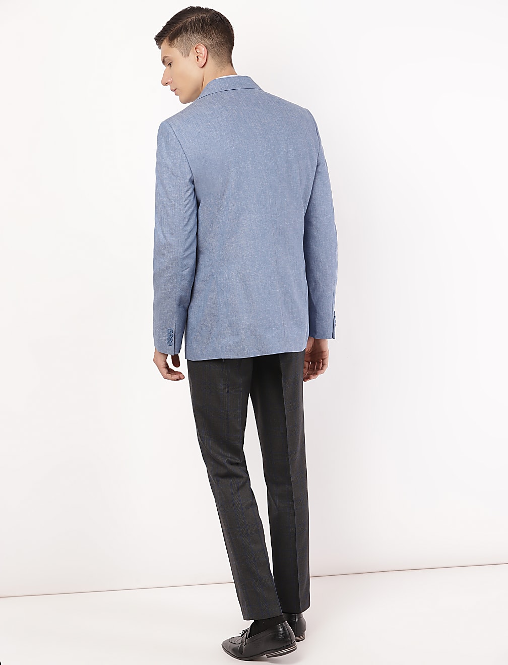 Linen Mix Plain Lapel Collar Blazer