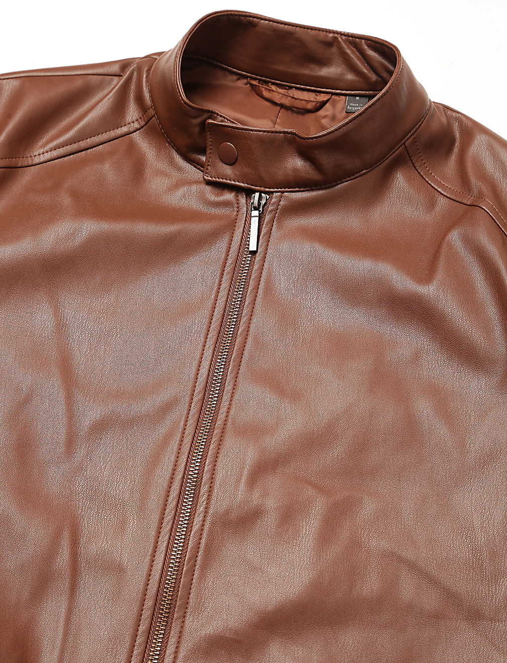 Faux Leather Funnel Neck Jacket
