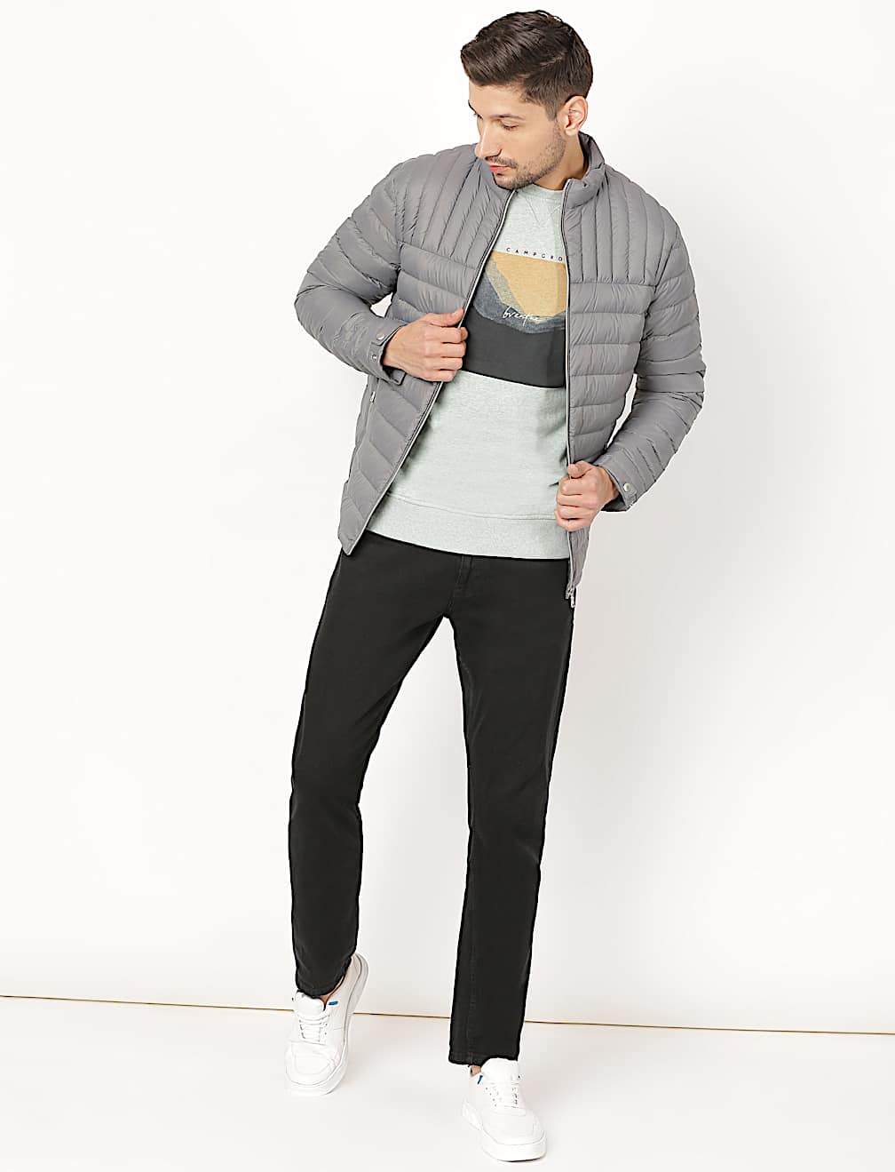 Pure Polyamide Plain High Neck Jacket