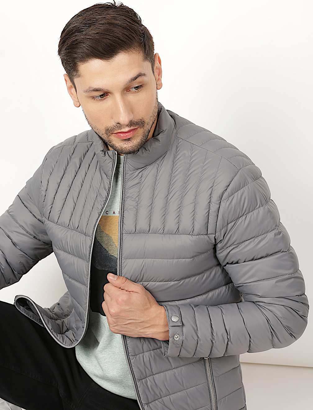 Pure Polyamide Plain High Neck Jacket