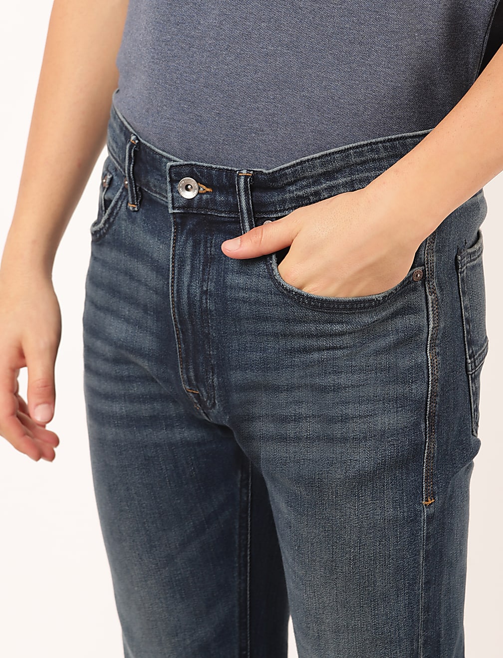 Cotton Mix Plain Tapered Fit Jeans