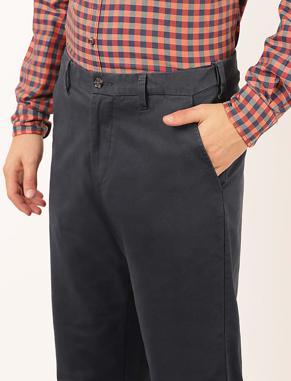Cotton Mix Plain Regular Fit Trouser