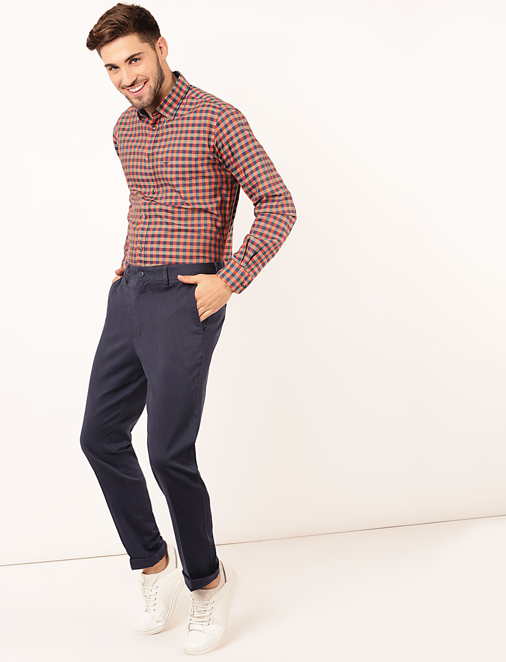 Cotton Mix Self Design Regular Fit Trouser