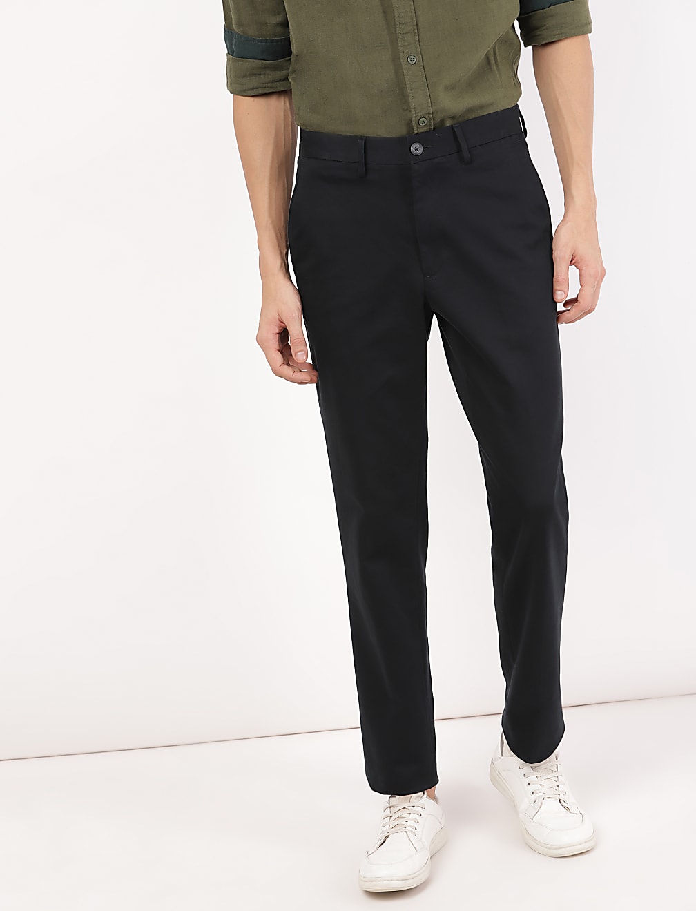 Cotton Mix Plain Regular Fit Trouser