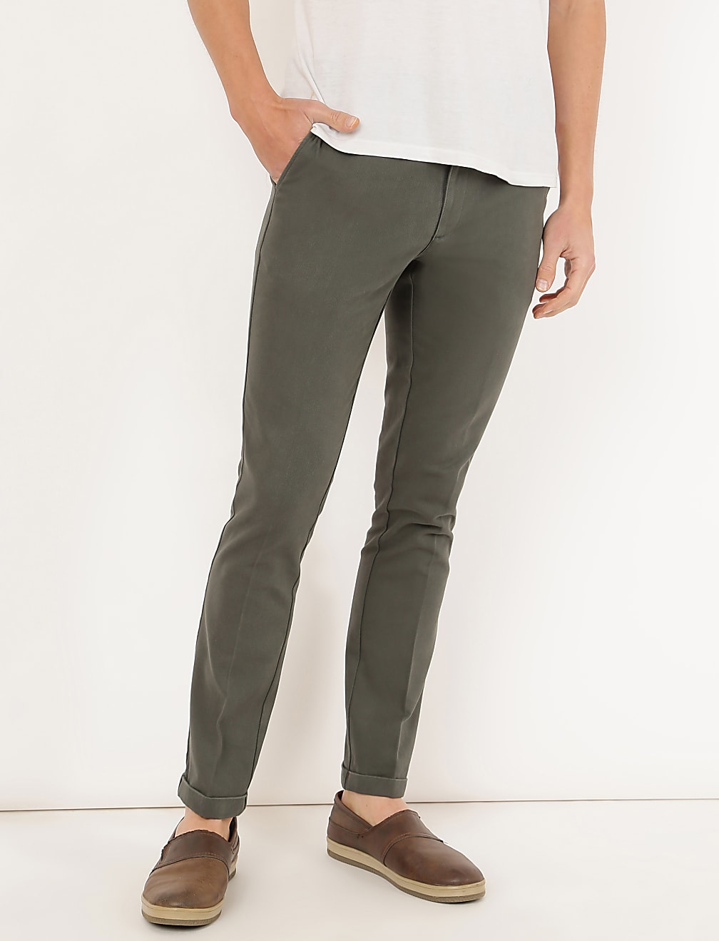 Pure Cotton Textured Slim Fit Trouser
