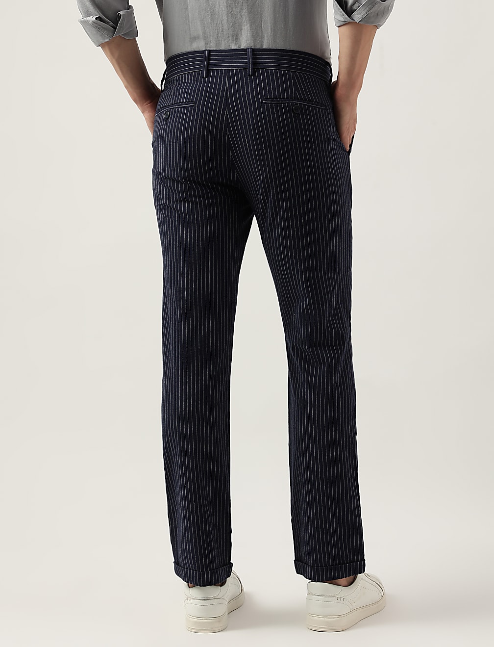 Regular Fit Cotton Blend Striped Trousers