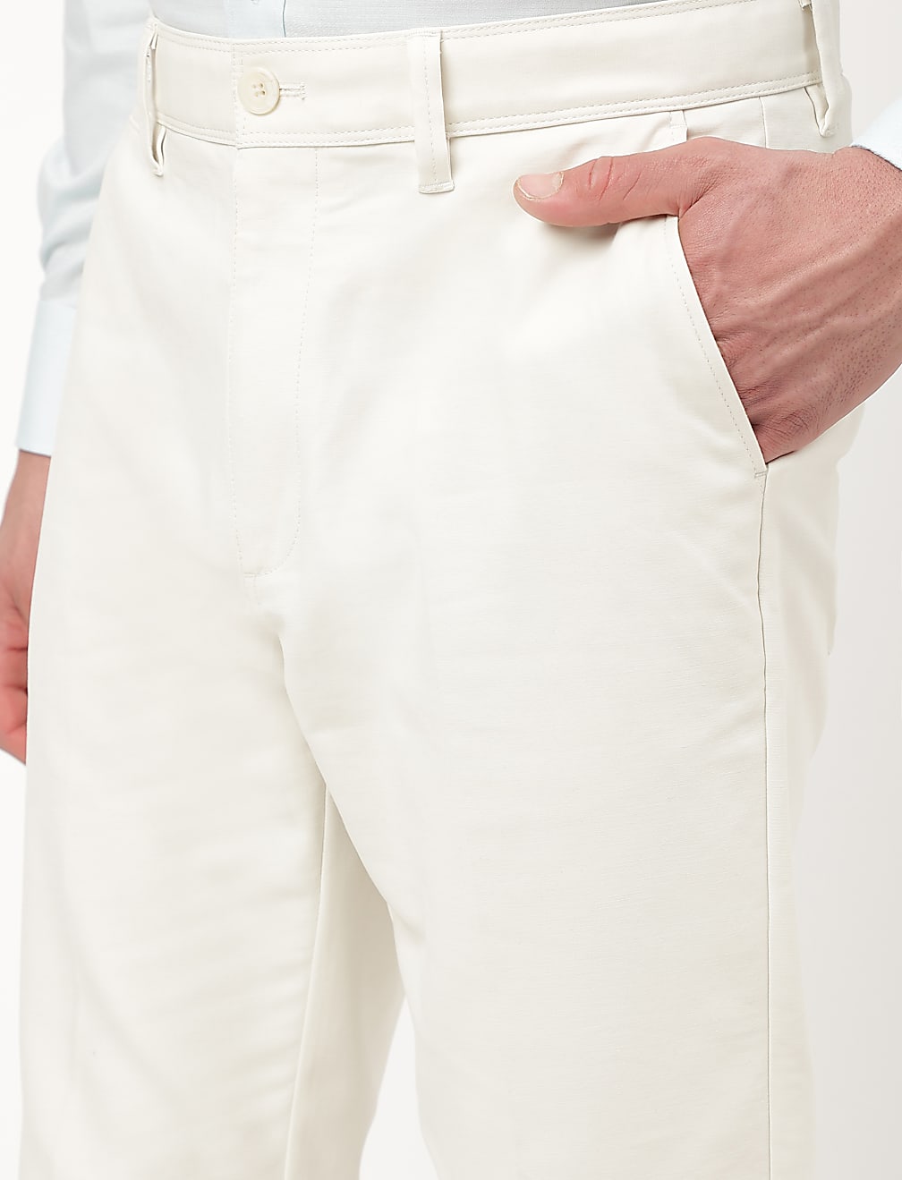 Cotton Mix Plain Slim Fit Trousers