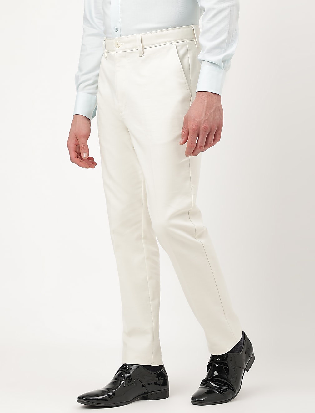 Cotton Mix Plain Slim Fit Trousers