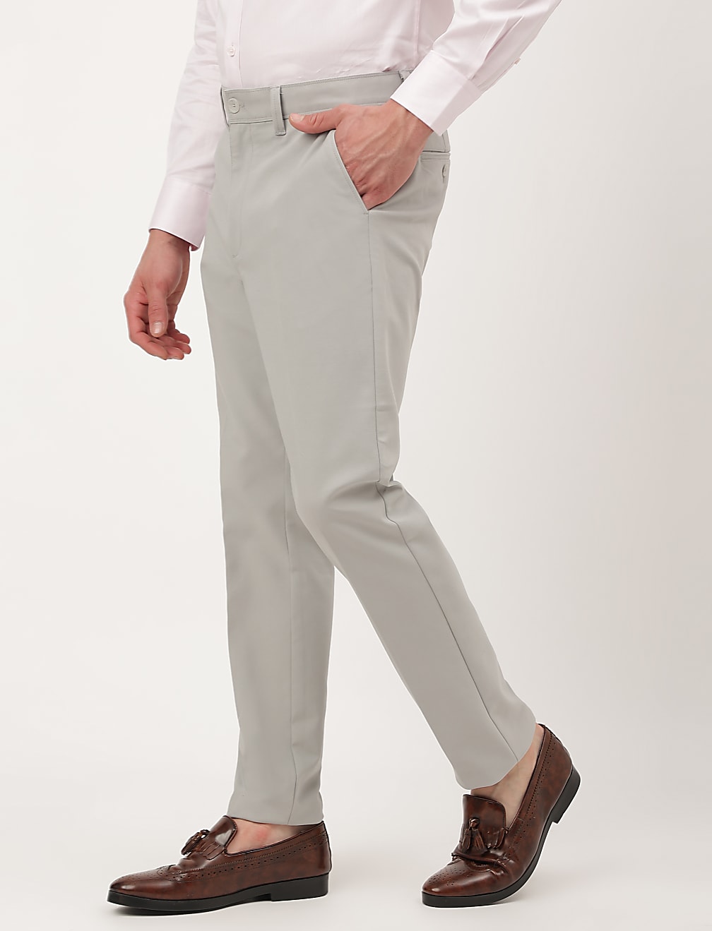 Cotton Mix Plain Slim Fit Trousers