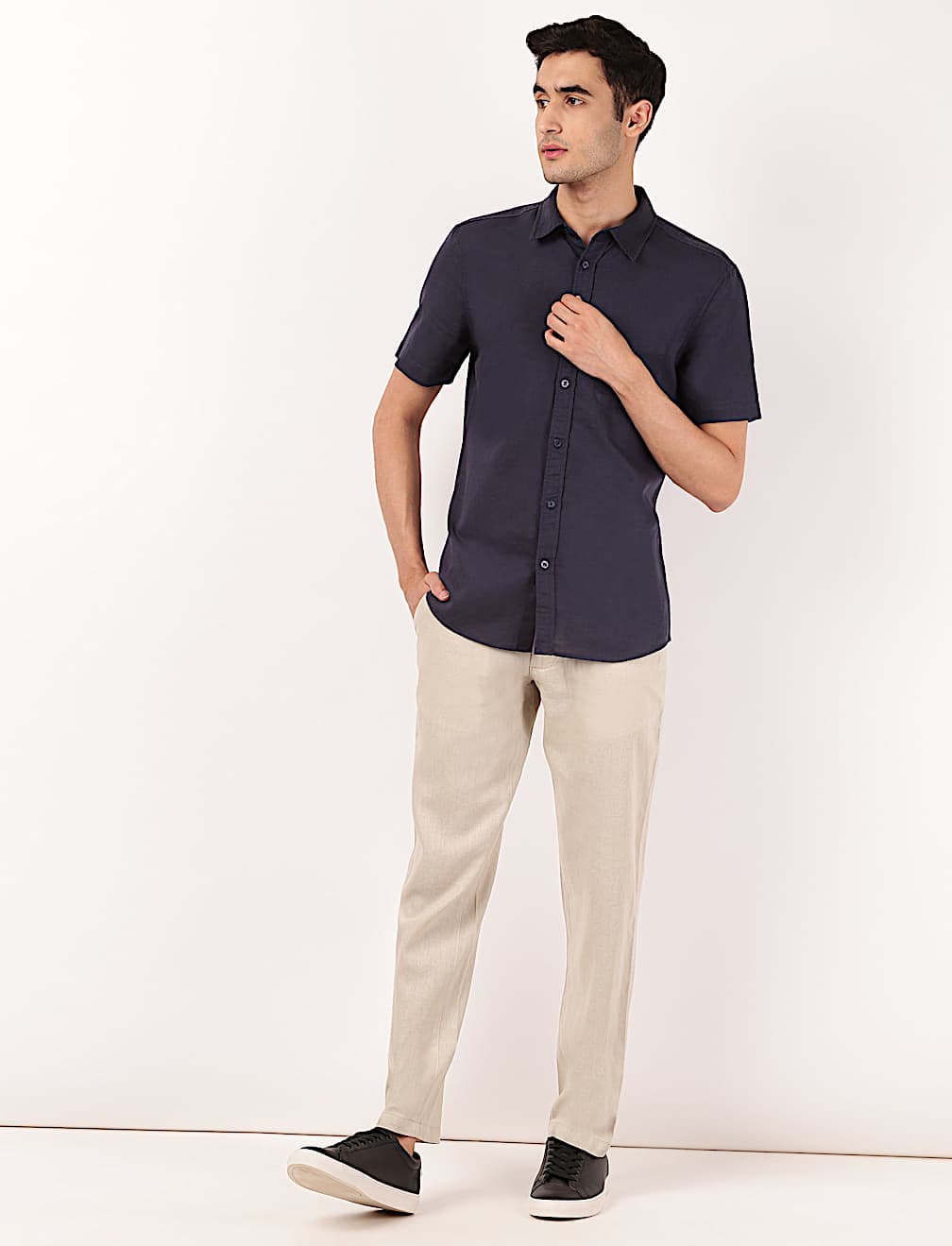 Linen Mix Plain Regular Fit Trouser