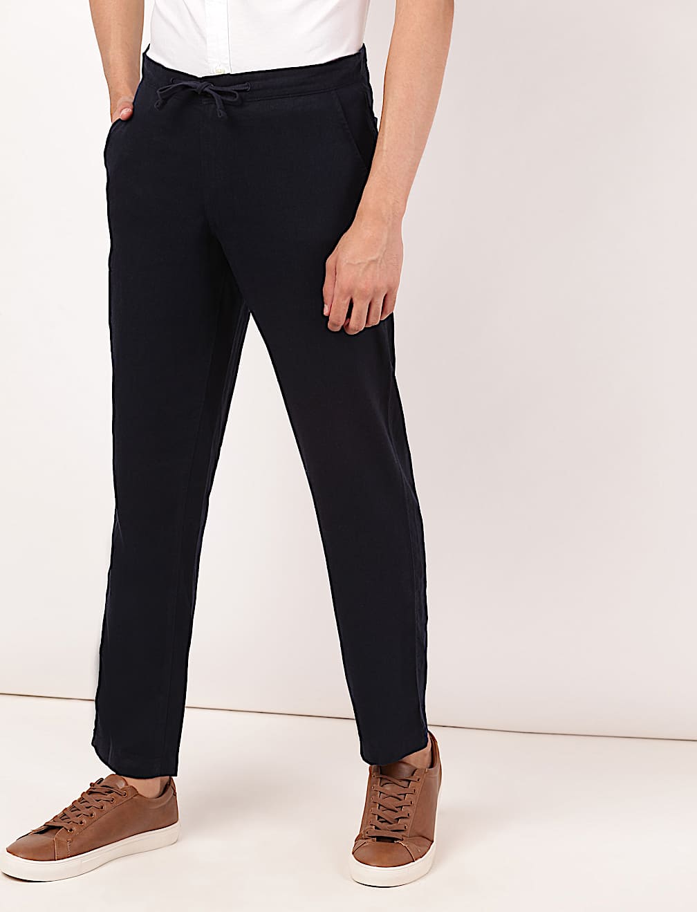 Linen Mix Plain Regular Fit Trouser