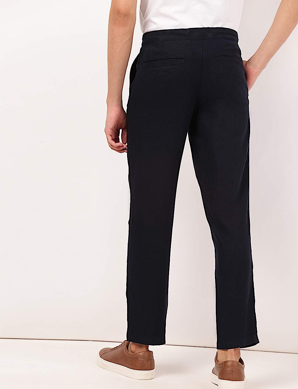 Linen Mix Plain Regular Fit Trouser
