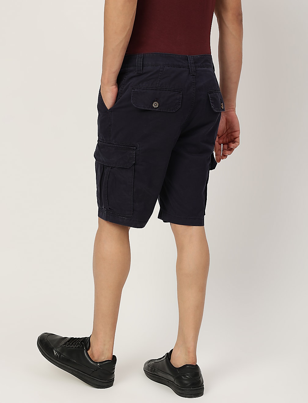 Pure Cotton Plain Regular Fit Cargo Shorts