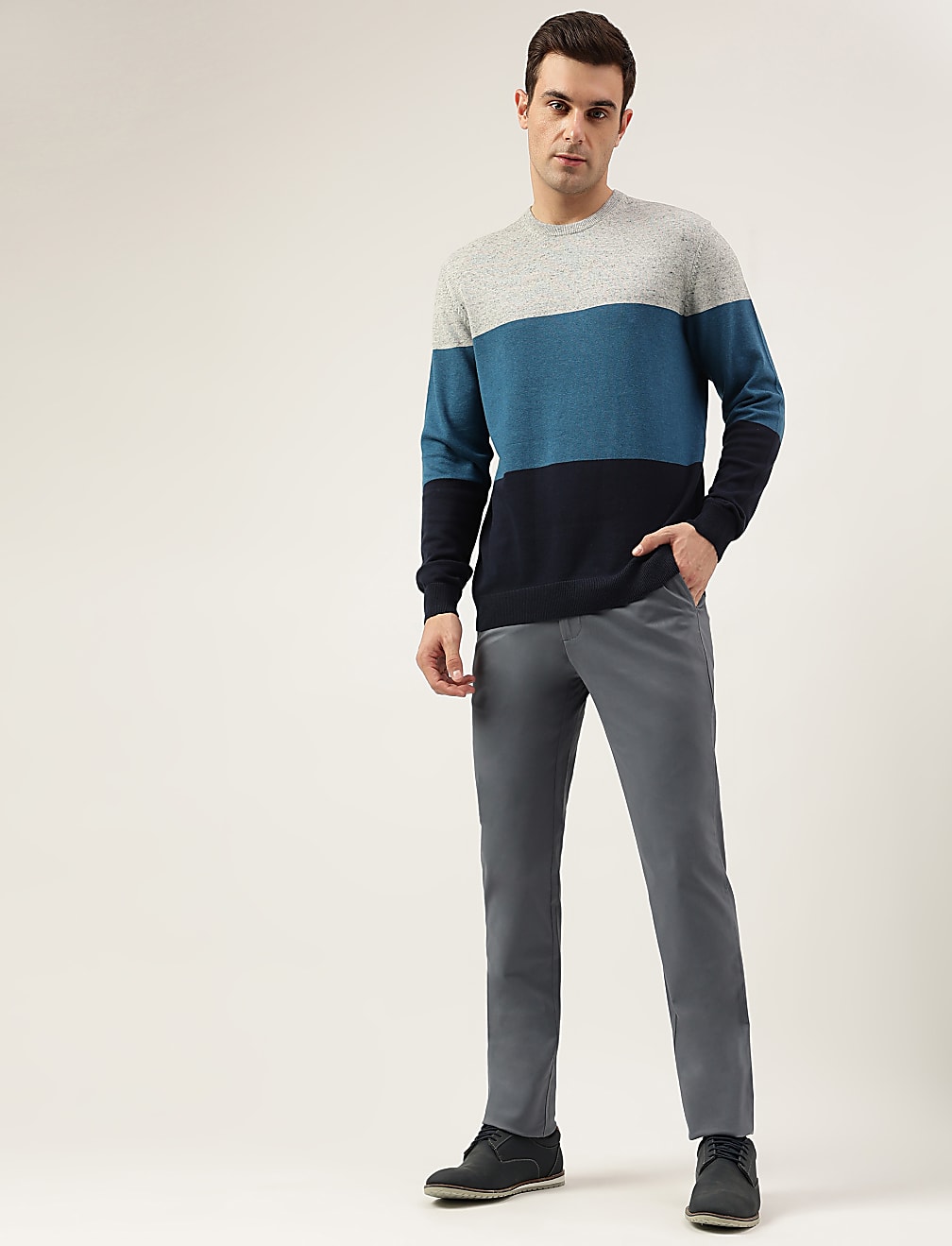Slim Fit Cotton Rich Solid Trousers