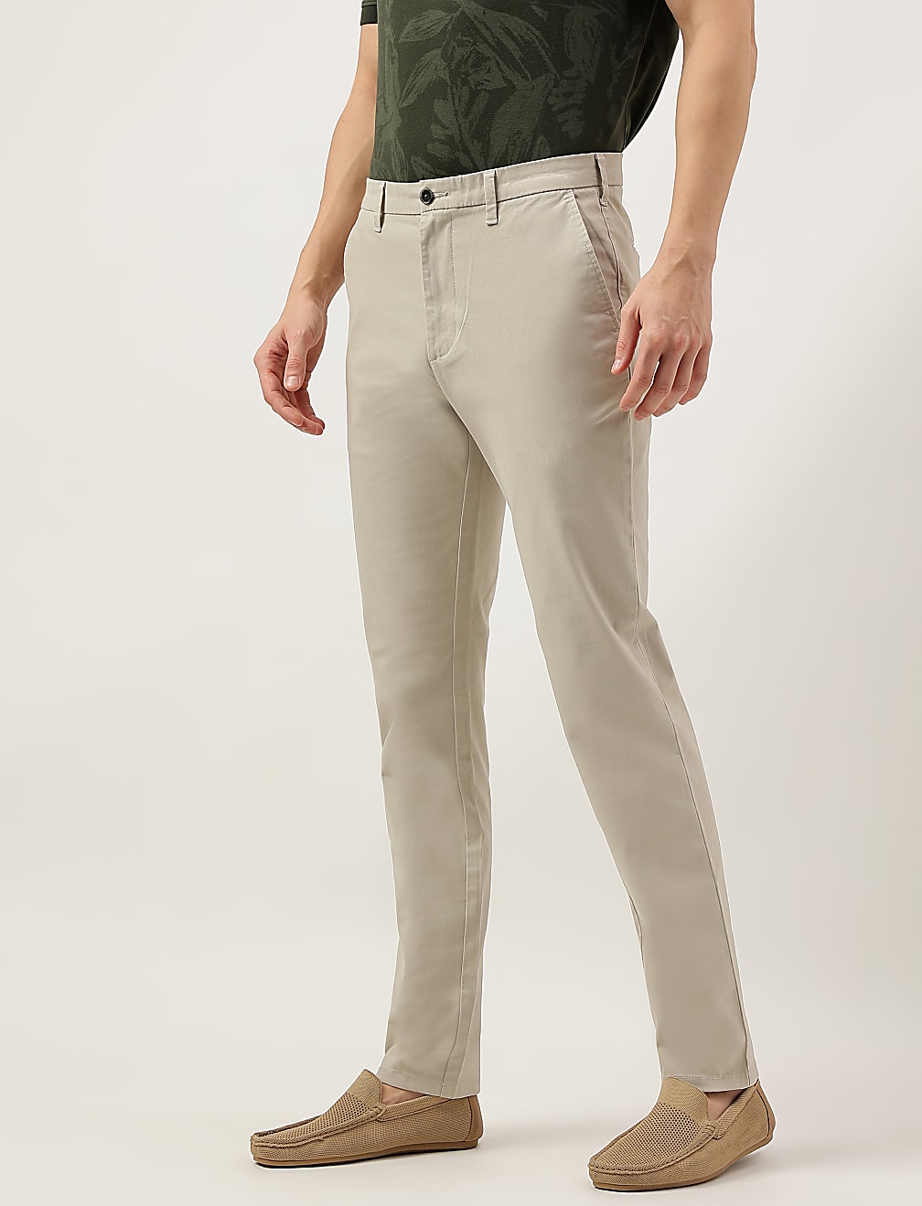 Slim Fit Cotton Rich Solid Trousers