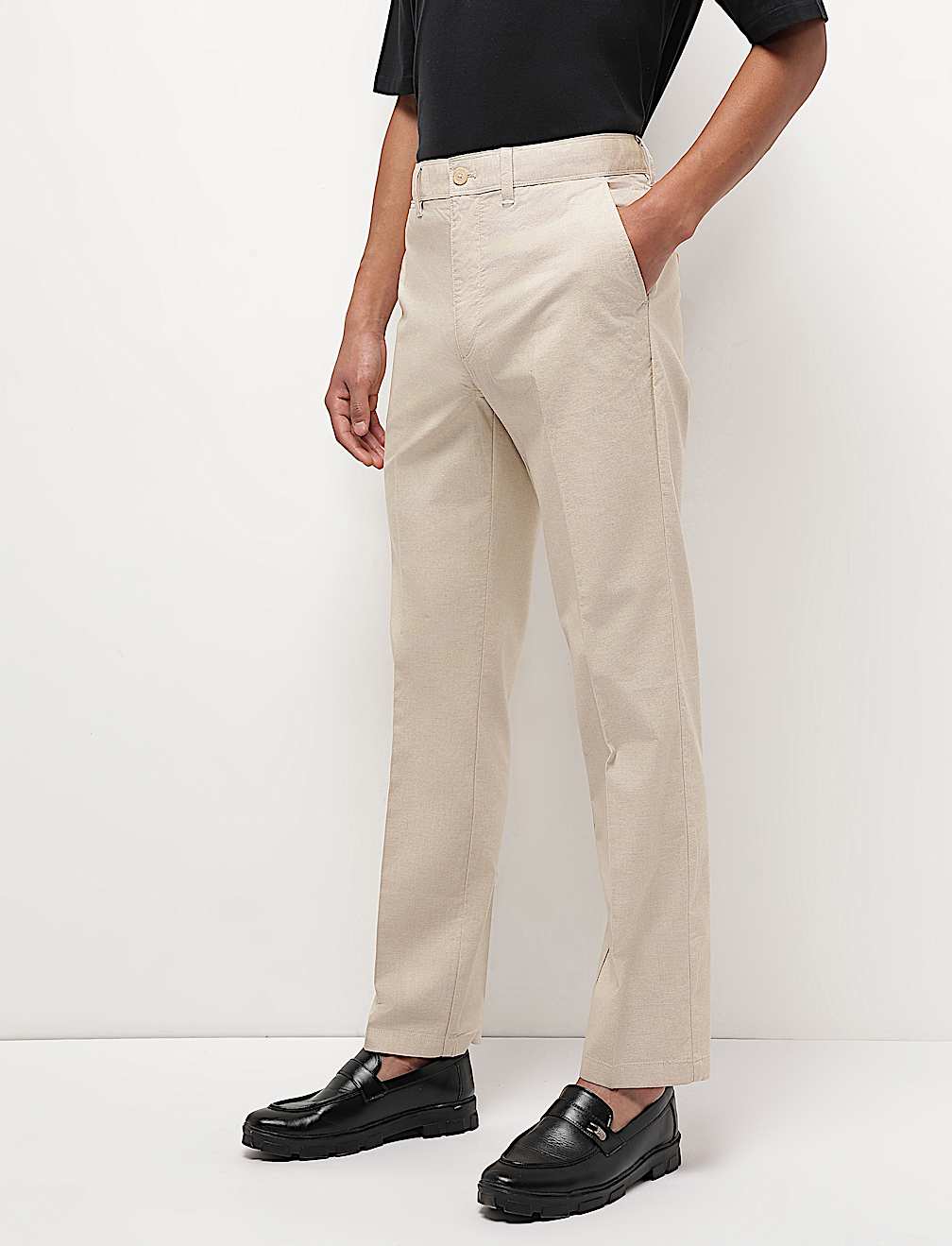 Mid Waist Cotton Blend Chinos