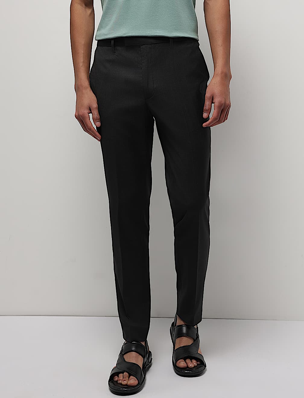 Mid Waist Textured Slim Fit Trousers