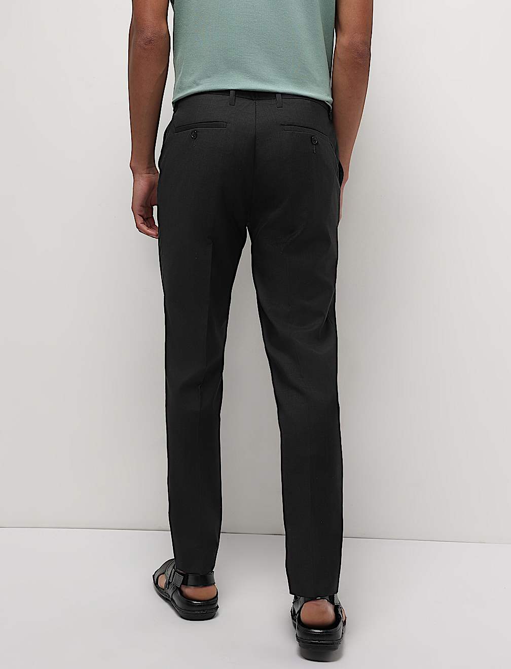 Mid Waist Textured Slim Fit Trousers