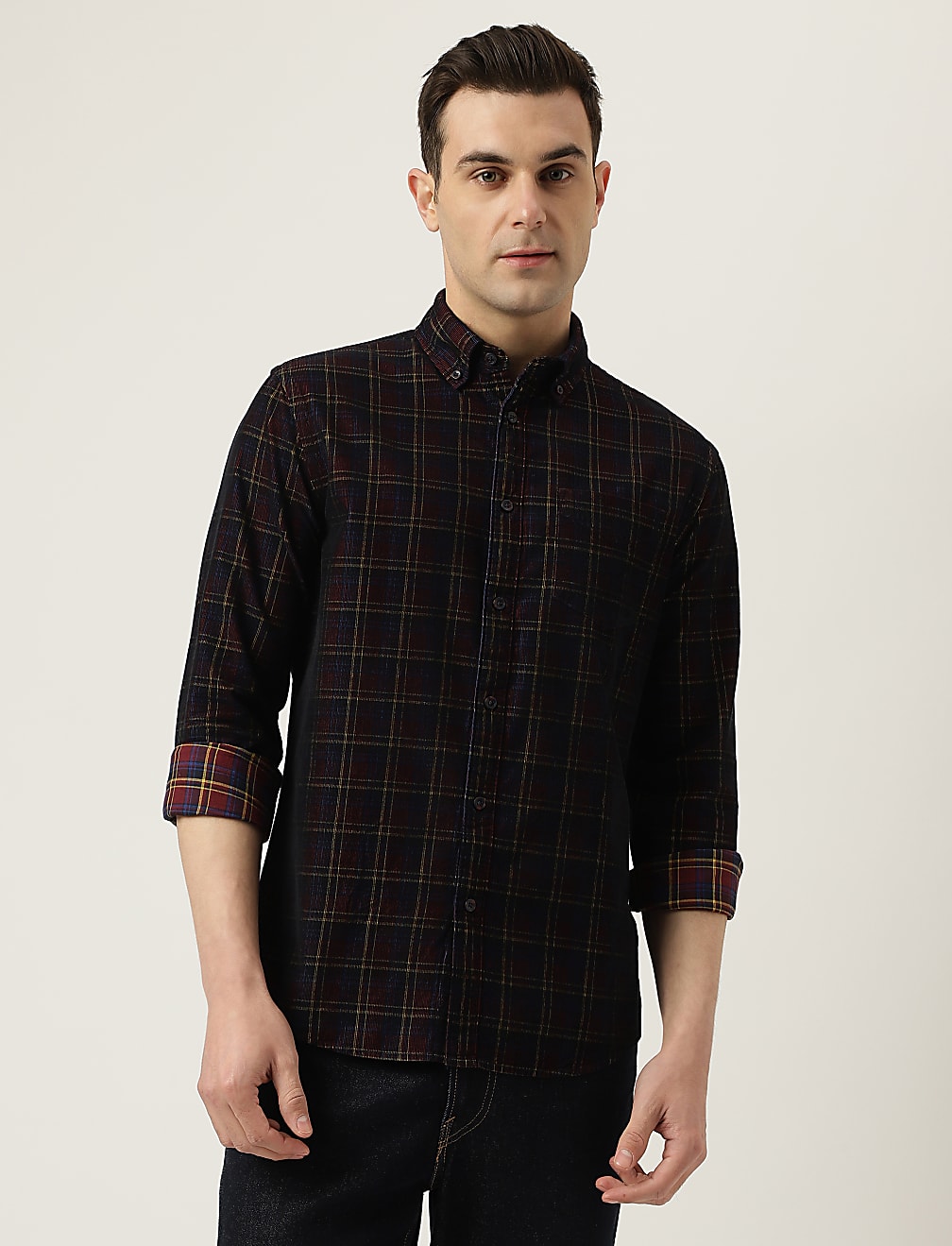 Pure Cotton Check Button Down Collar Shirt