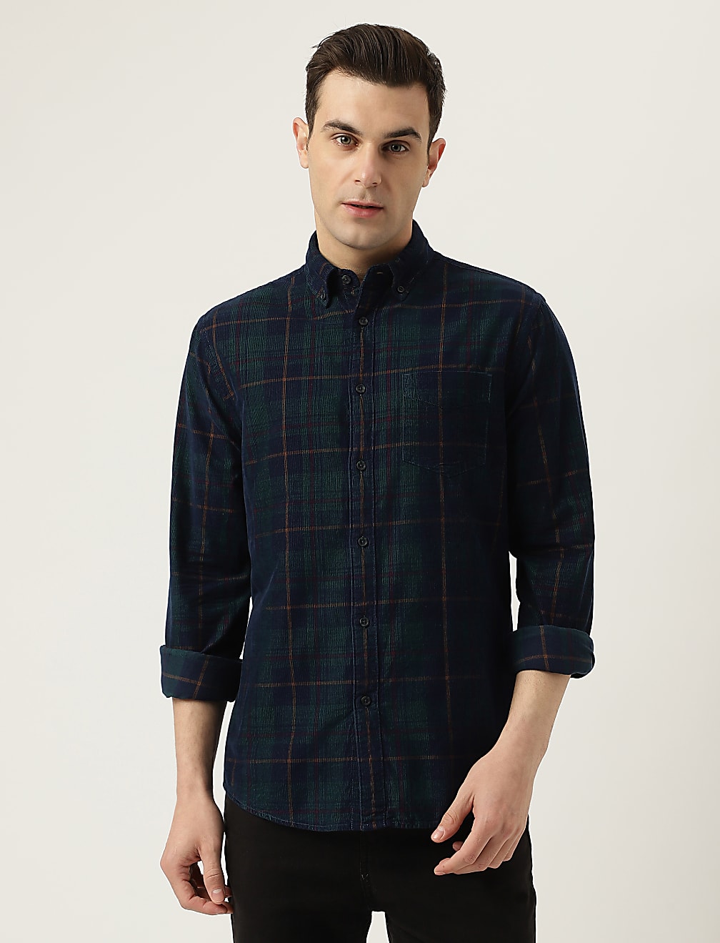Pure Cotton Check Button Down Collar Shirt