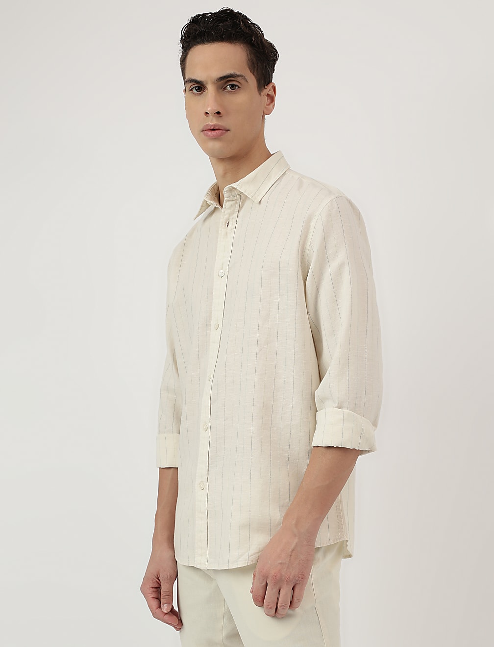 Relaxed Fit Linen Mix Stripes Shirt