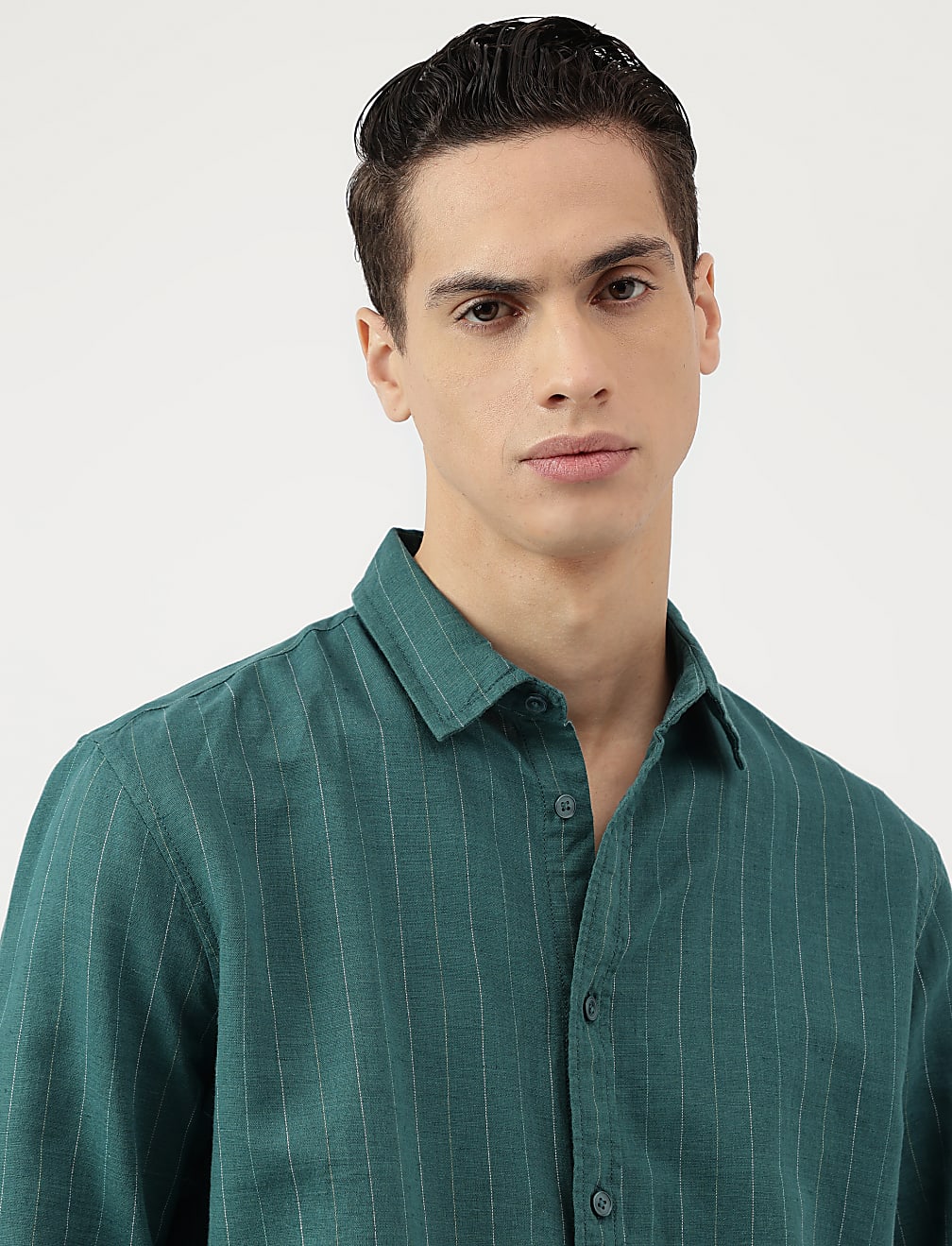Relaxed Fit Linen Mix Stripes Shirt