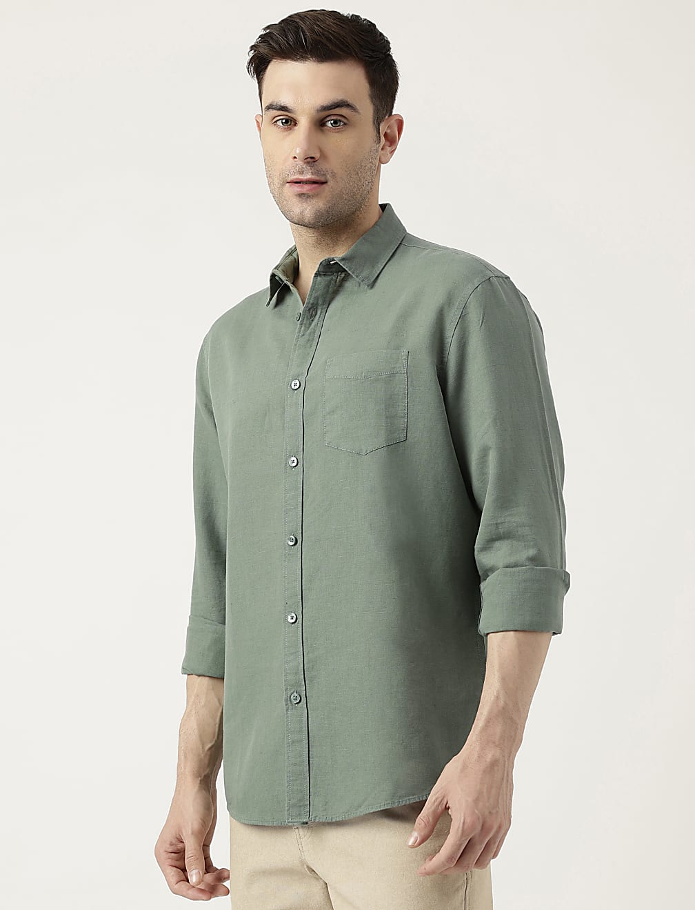 Relaxed Fit Linen Blend Plain Shirt
