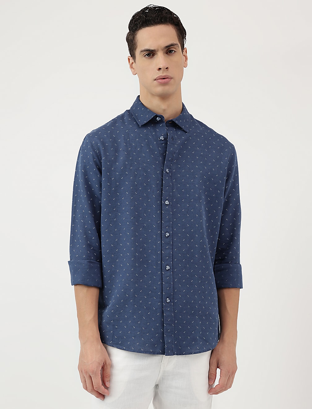Linen Rich Ditsy Print Relaxed Fit Shirt