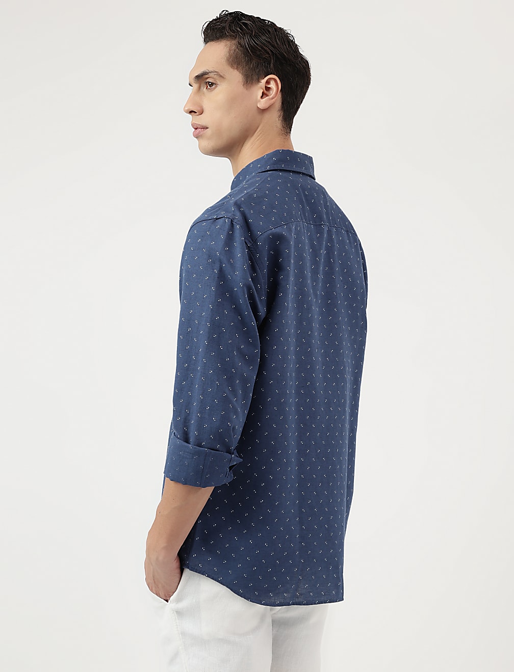 Linen Rich Ditsy Print Relaxed Fit Shirt