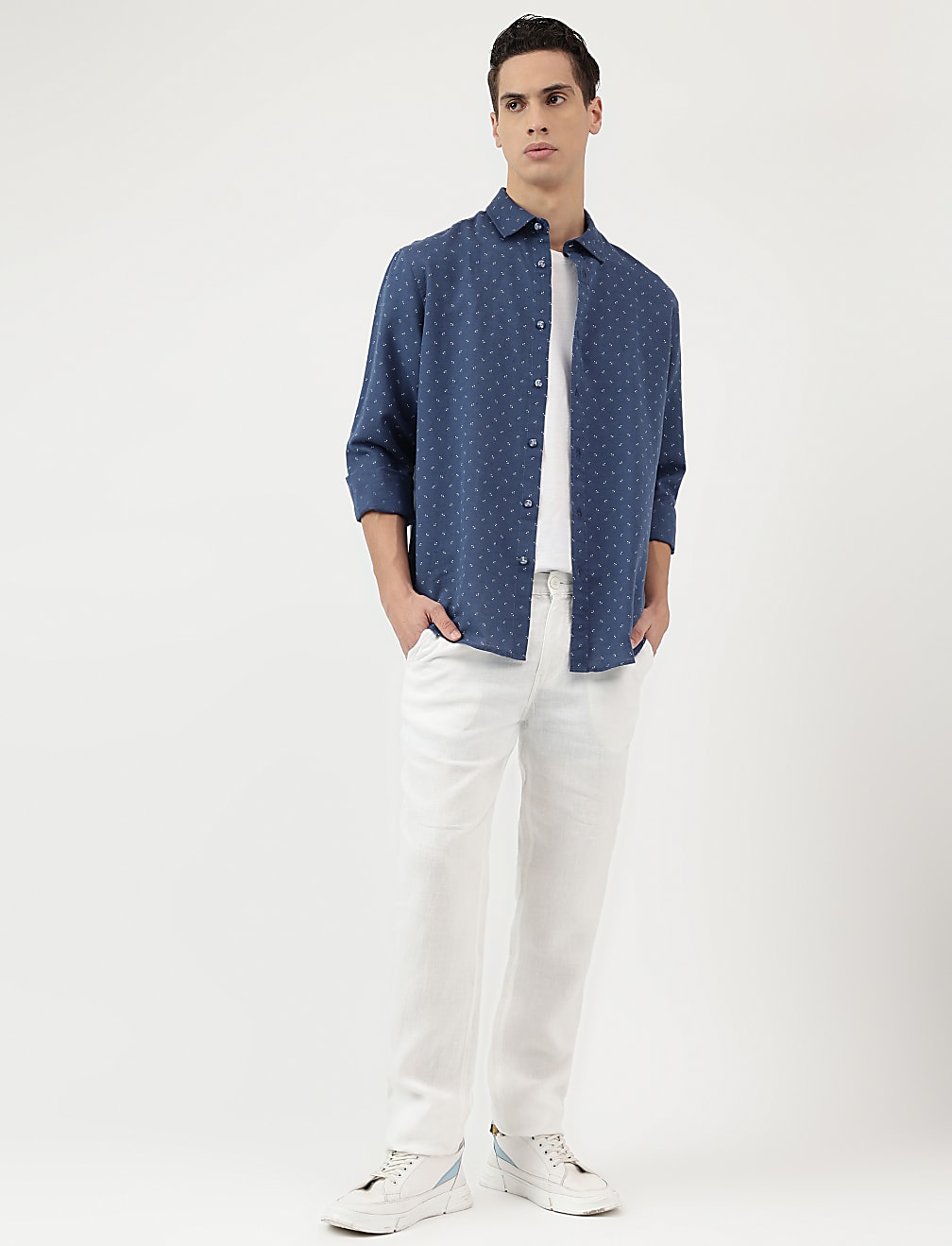 Linen Rich Ditsy Print Relaxed Fit Shirt
