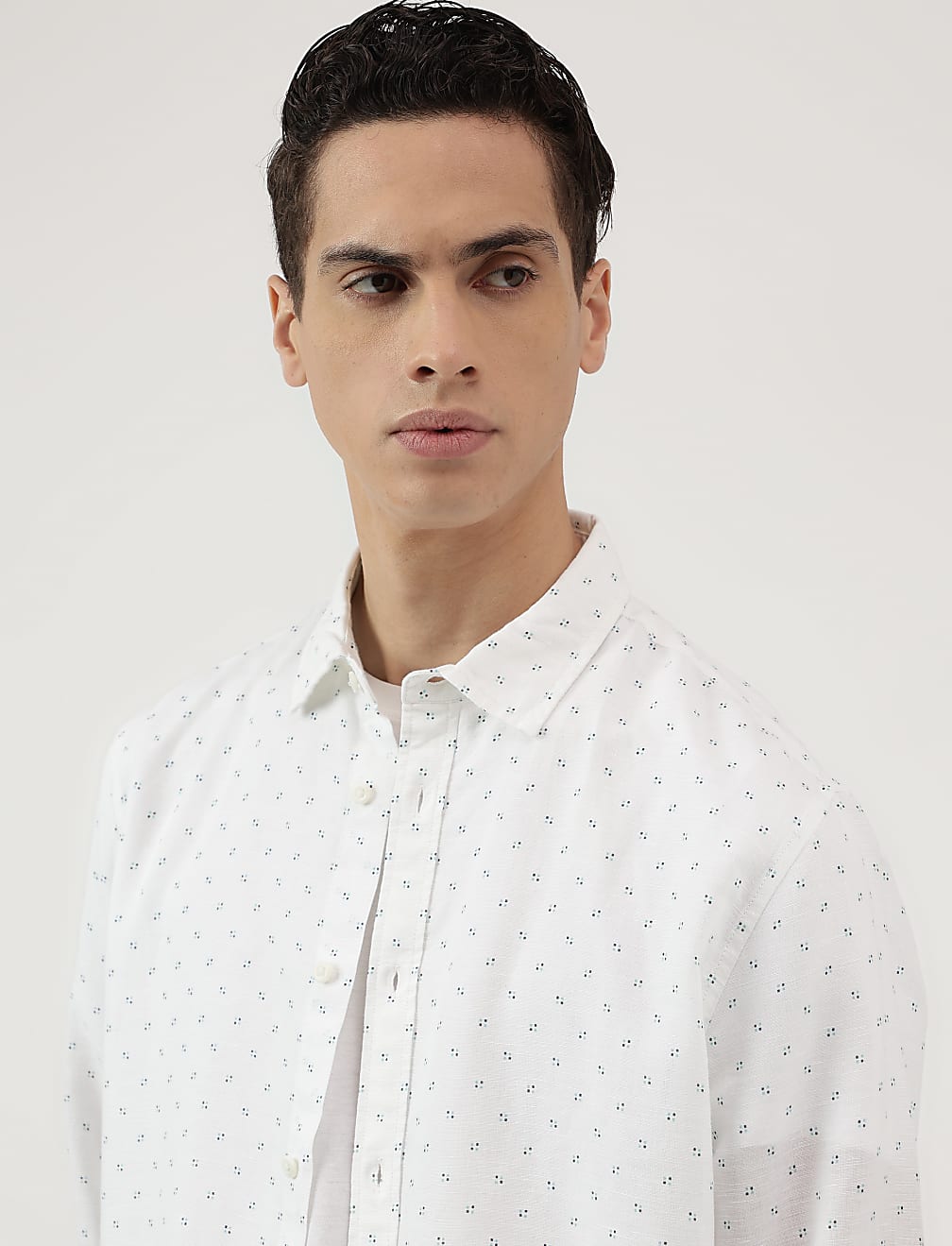 Linen Rich Ditsy Print Relaxed Fit Shirt