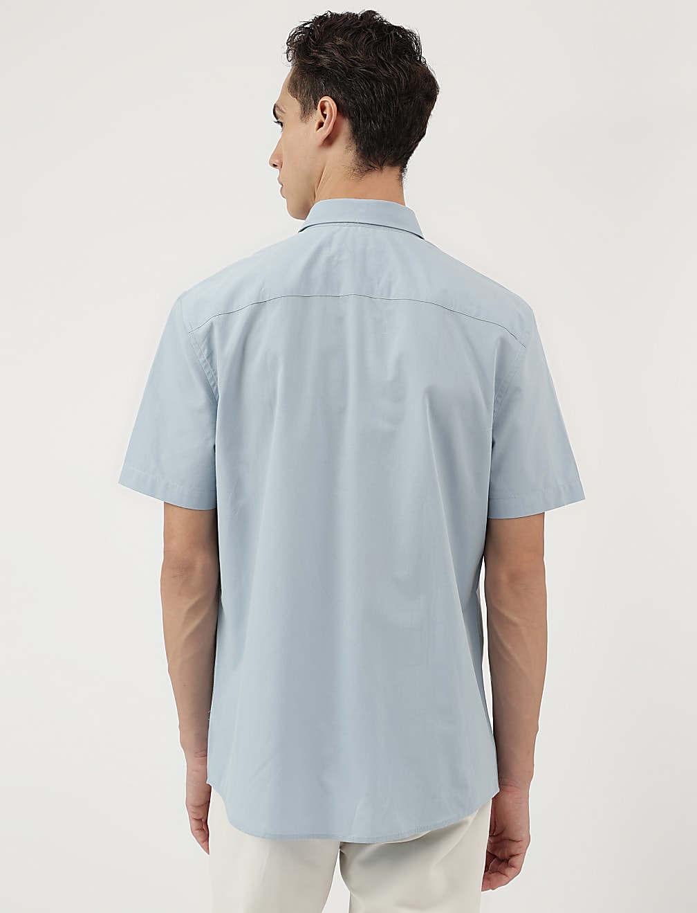 Pure Cotton Plain Button Down Collar Shirt