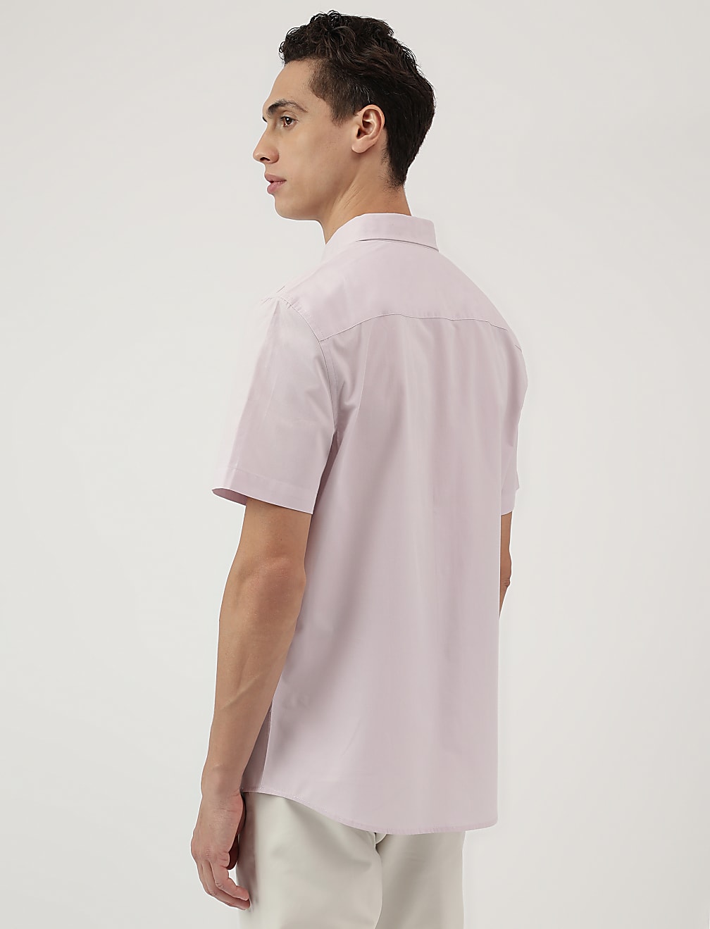 Pure Cotton Plain Button Down Collar Shirt