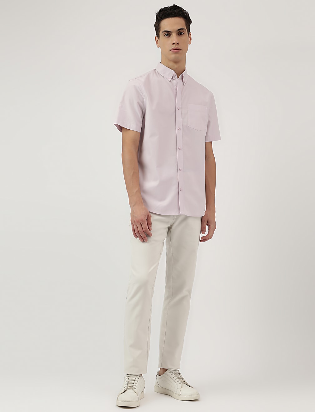 Pure Cotton Plain Button Down Collar Shirt